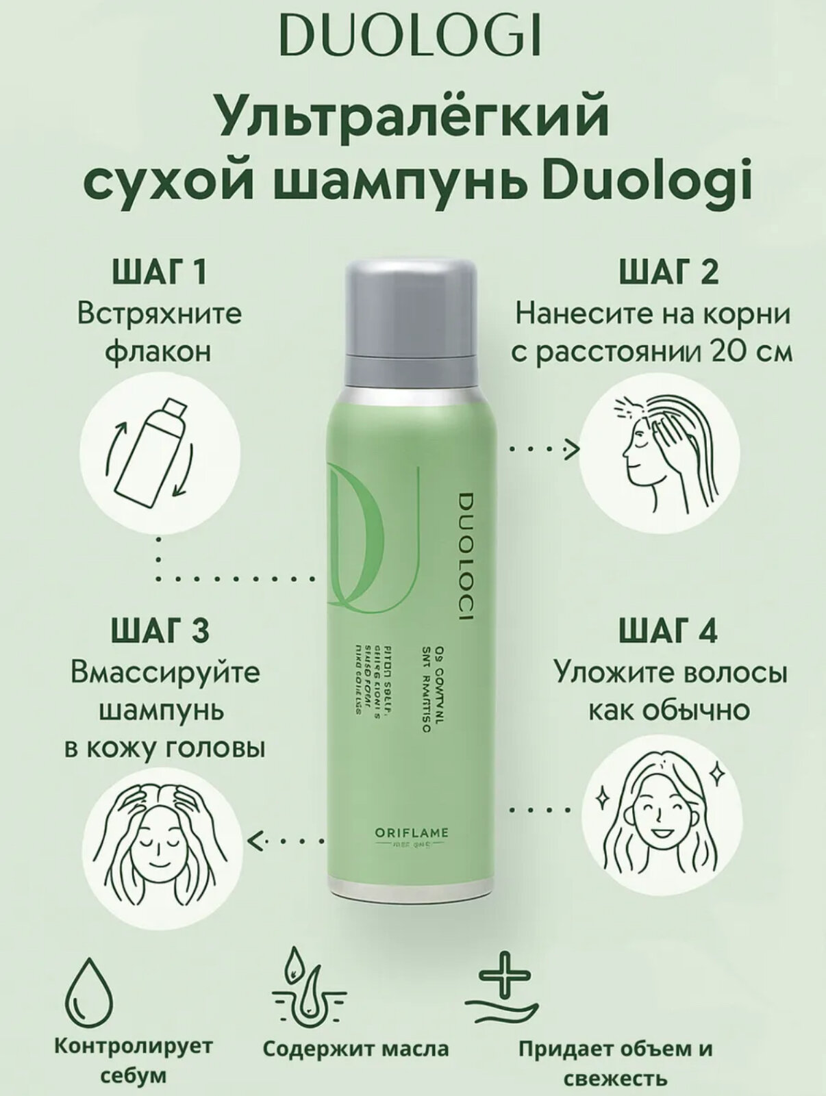 Сухой шампунь Ультралегкий Duologi для свежести и объема волос, мгновенное очищение и уход, 150 мл