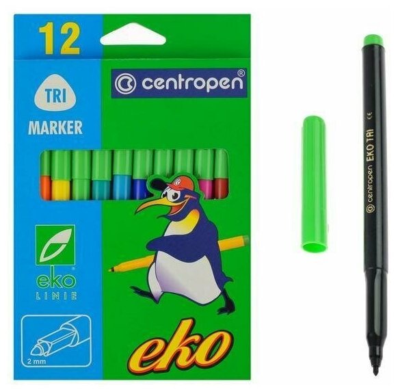 Фломастеры Centropen Eco Tri 12 цветов из пищевых красителей - фото №11