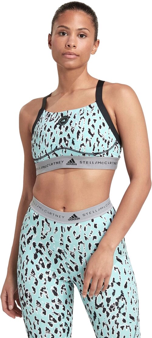 Топ adidas by Stella McCartney Truepurpose Medium Support Printed, размер S INT, голубой, черный