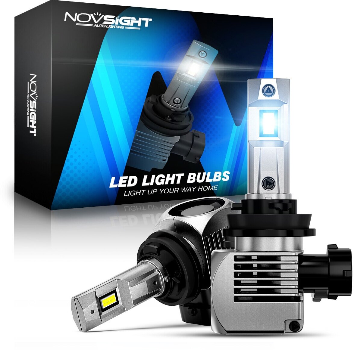 Светодиодная лампа Novsight N56 H11 цоколь PGJ19-2 90Вт 2шт 6500K 20000Лм белый свет LED автомобильная