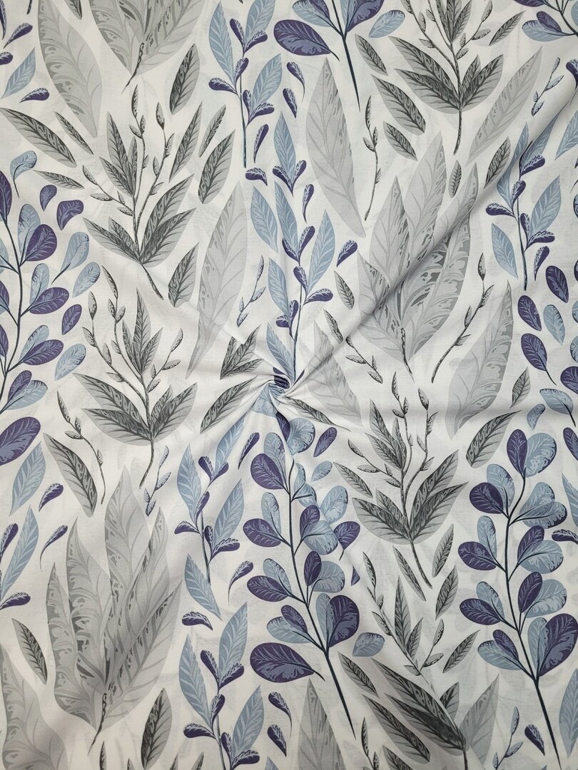 Ткань Поплин Китайский "Листья серо-голубые"100х220см