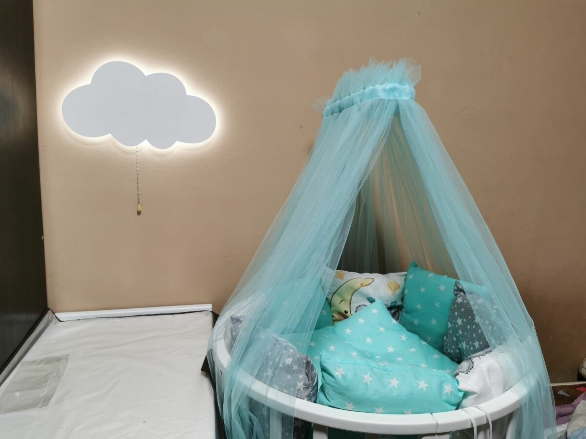 Ночник детский нейтральный светильник для сна настенный облако mini деревянный светодиодный 30*17 см питание от сети (сонетка), 1 шт - фотография № 10