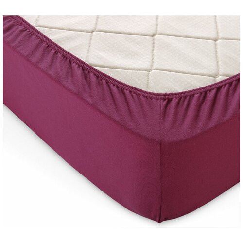 Трикотажная простынь на резинке 200х200 Марсала, 100% хлопок