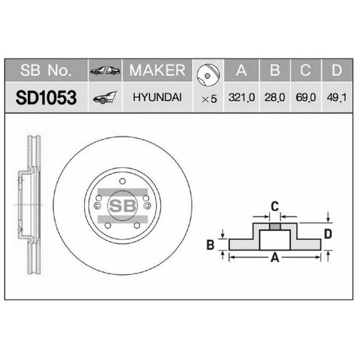 Диск тормозной передний SANGSIN SD1053 для ам Hyundai Santa Fe Kia Sorento 321х28 мм 6810₽