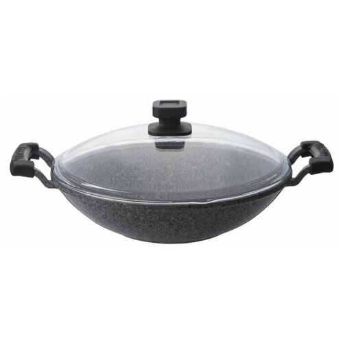 Сковорода-вок с крышкой 30 см серый