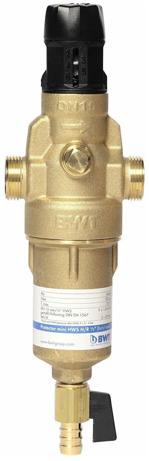 Фильтр для горячей воды Protector mini H/R 3/4" HWS (прямая промывка, редуктор давления), BWT 810563