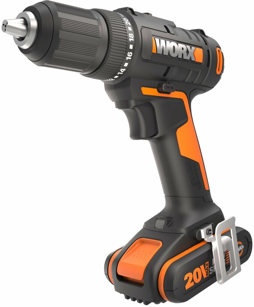 Дрель-шуруповерт аккумуляторная WORX WX108, 45Нм, 20В, 2Ач x2, ЗУ 2А, кейс