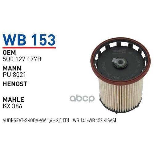 Фильтр Топливный Vag A3/Octavia Iii/Golf Vii/Passat B8 Mot.2,0Tdi Wunder Filter Wb153 WUNDER filter арт. WB153