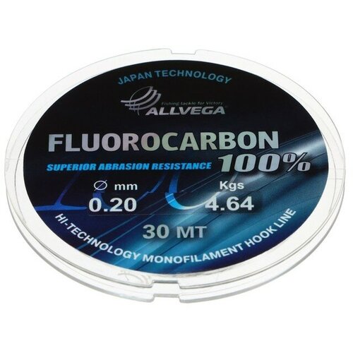 фото Леска монофильная allvega fx fluorocarbon 100%, диаметр 0.20 мм, тест 4.64 кг, 30 м, прозрачная