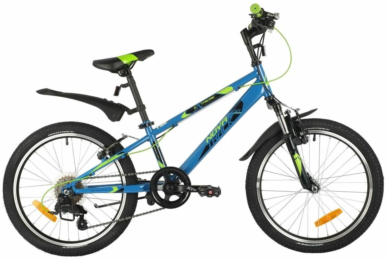 Велосипед NOVATRACK 20" EXTREME 6. V синий, сталь, 6 скор, Shimano TY21/Microshift TS38, V- brake тормо