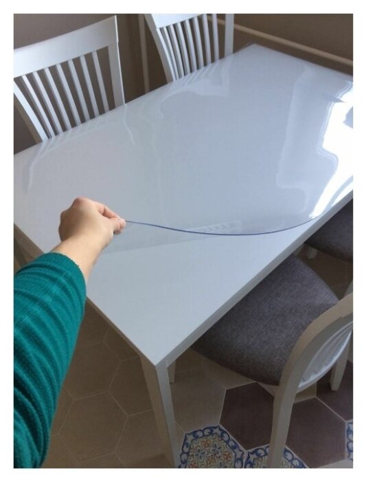 Прозрачная скатерть на стол, Размер 80 см * 80 см, Толщина 0,8 мм (мягкое / жидкое стекло, ПВХ пленка для стола, Силиконовая скатерть - фотография № 4