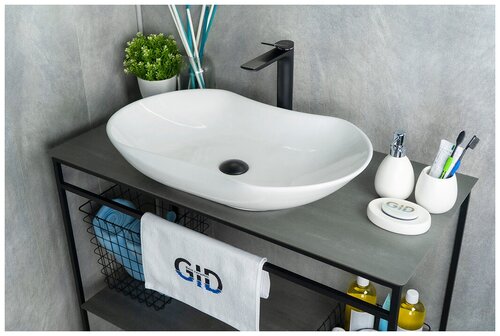 Комплект 3 предмета: Керамическая накладная раковина для ванной Gid N9175 с сифоном А-3202 и донным клапаном хром H6717