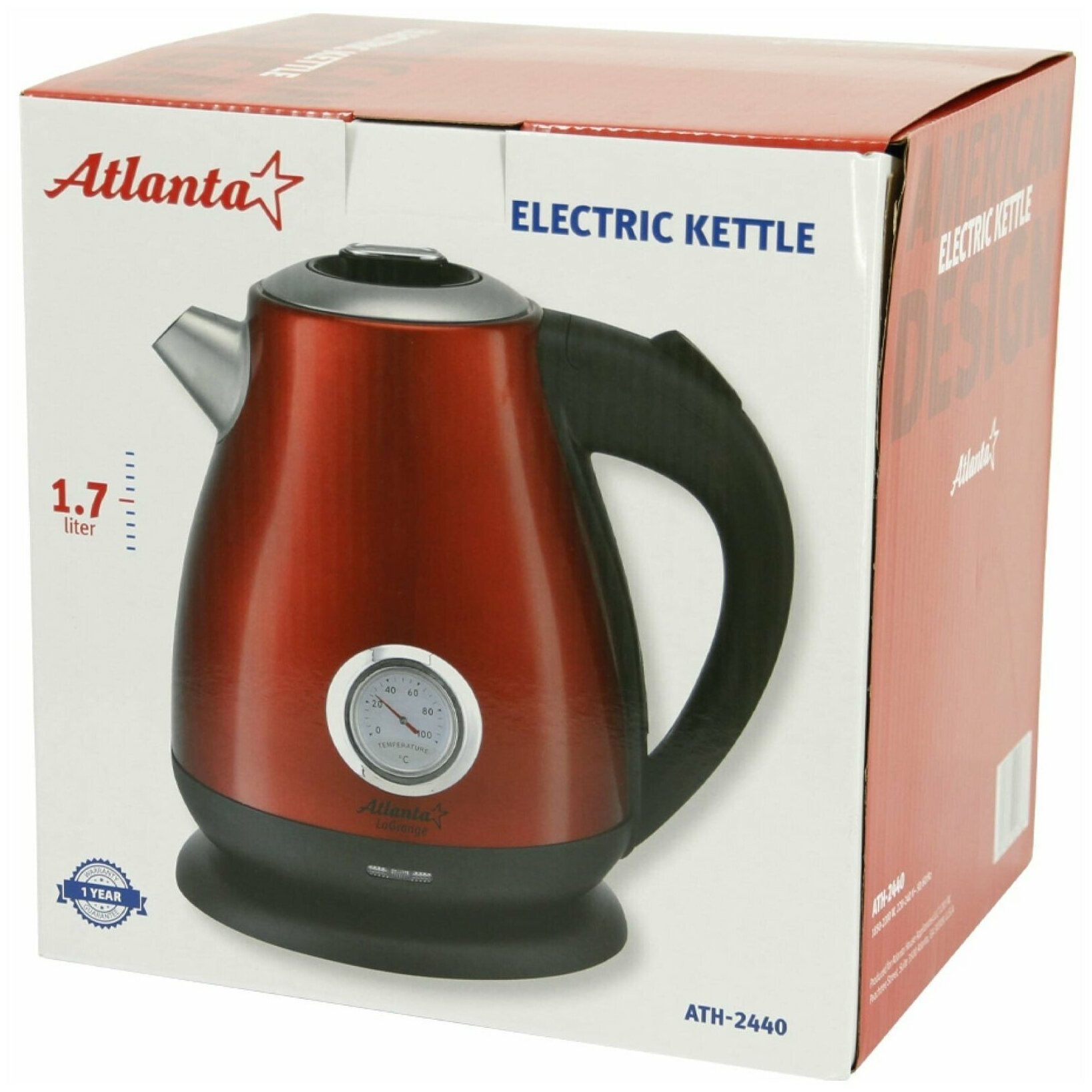 Чайник металлический электрический Atlanta ATH-2440 (red)