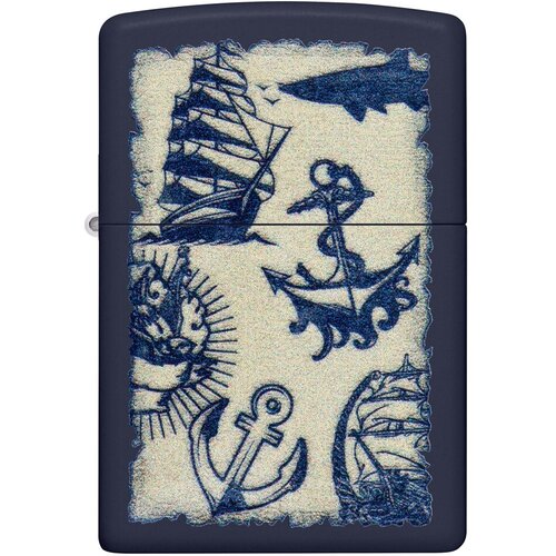 Оригинальная бензиновая зажигалка ZIPPO Classic 49774 Nautical Design с покрытием Navy Matte - Морской мотив