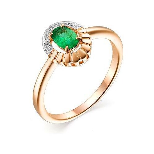 фото Алькор кольцо с изумрудом и бриллиантами из красного золота 13480-101, размер 17.5