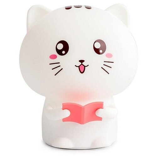 фото Мягкий ночник игрушка для детей кот с книгой / силиконовый светильник многоцветный сенсорный pastila