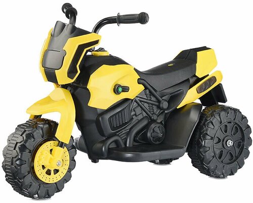 Электромотоцикл детский, звук мотора, звук сирены, разноцветная подсветка фары. R0003 (цвет желтый) ROCKET