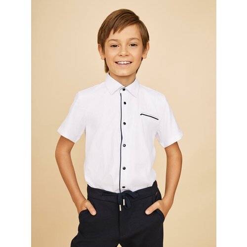 фото Рубашка noble people, полуприлегающий силуэт, на пуговицах, короткий рукав, размер 134, белый