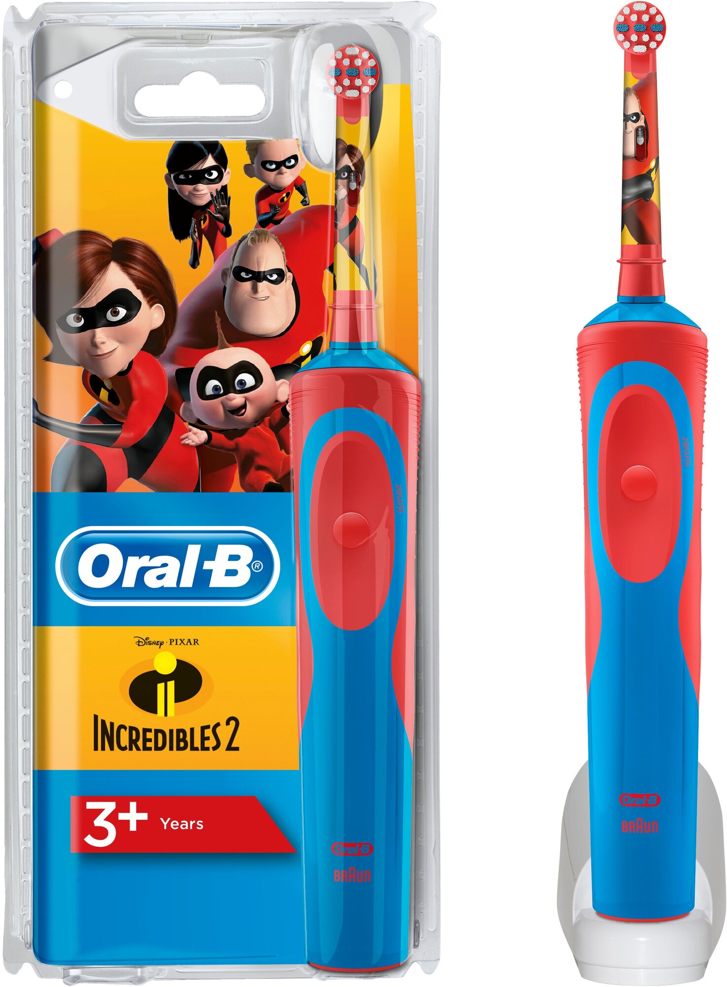 Электрическая зубная щетка Oral-B Stages Power Суперсемейка D12.513K, красный/синий - фотография № 8