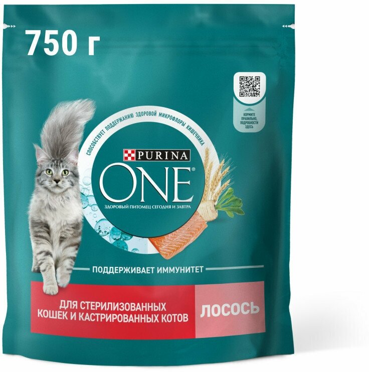 Purina ONE сухой корм для стерилизованных кошек с лососем и пшеницей - 750 г