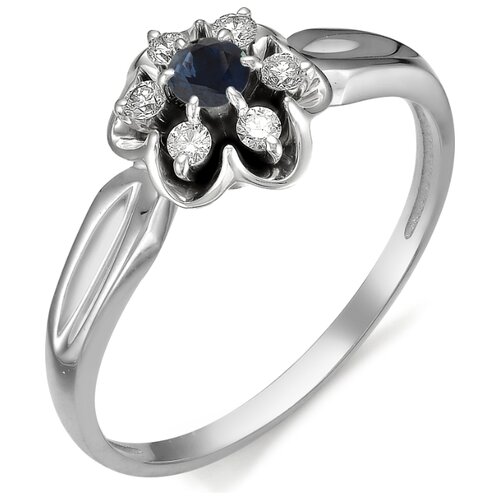 фото Алькор кольцо цветок с сапфиром и бриллиантами из белого золота 11854-202, размер 16.5