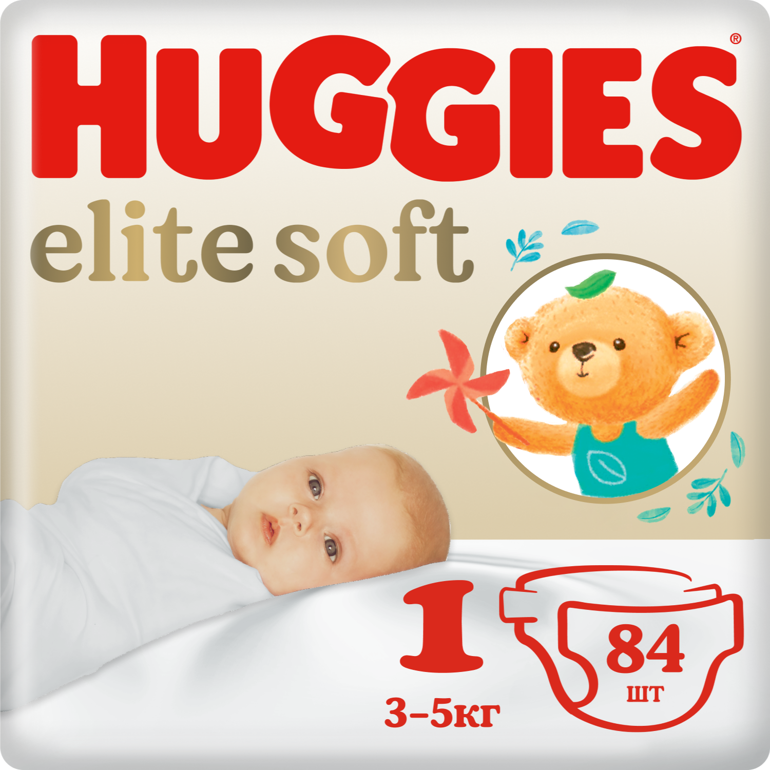 Подгузники Huggies Elite Soft 1 (3-5кг), 84 шт.