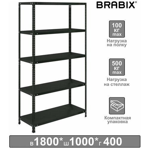 BRABIX Стеллаж металлический BRABIX графит MS KD-180/40-5, лофт, 1800х1000х400 мм, 5 полок