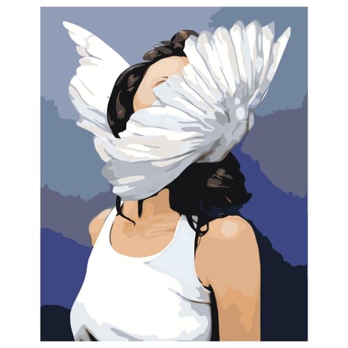 белые пионы на голове раскраска картина по номерам на холсте Девушка с крыльями на голове Раскраска картина по номерам на холсте