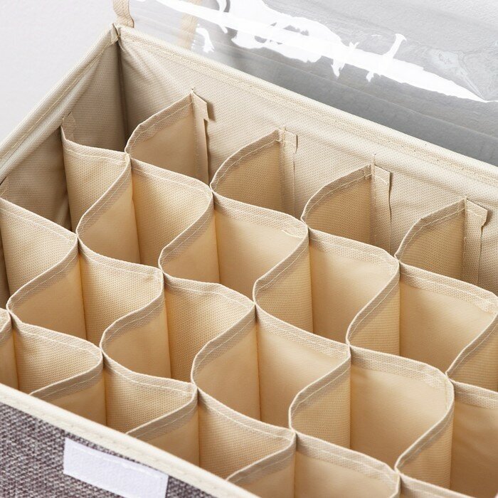 Органайзер для хранения белья с прозрачной крышкой Доляна «Тео», 24 отделений, 32×23×12 см, цвет серый - фотография № 9