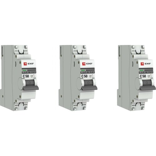 Автоматический выключатель EKF ВА 47-63 PROxima 1P 50А характеристика C (комплект из 3 шт)