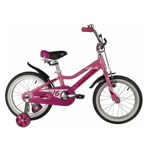 фото Детский велосипед novatrack 16" novara алюм., розовый, пер.руч., зад.нож. тормоз, короткие крылья, полная за