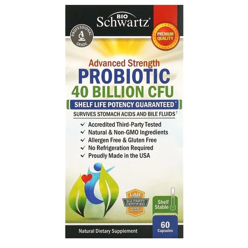 BioSchwartz Advanced Strength Probiotic пробиотик с улучшенной формулой, 40 млрд КОЕ, 60 капсул