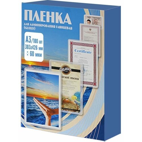 Пленка для ламинирования Office Kit А3 60мик 100шт 303х426 глянцевая PLP10025