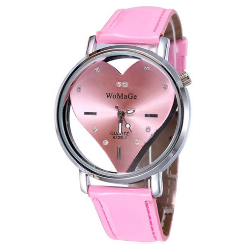 Наручные часы женские кварцевые с циферблатом в виде сердца, розовый