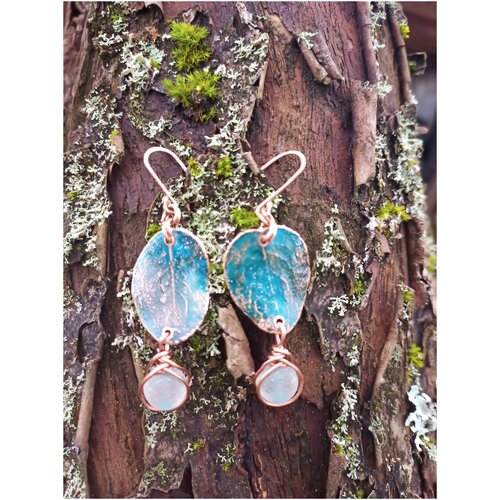 Авторские медные серьги листья груши