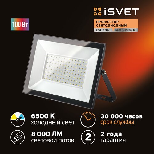 Прожектор светодиодный уличный 100вт, iSvet 6500К, диодный черный