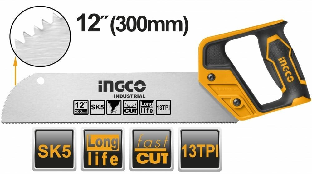 INGCO Ножовка по дереву 300 мм INDUSTRIAL HMBSB3028