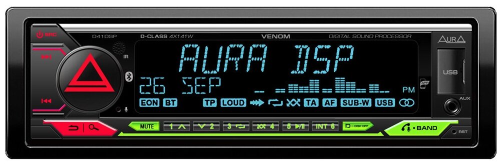 Магнитола AurA VENOM-D41DSP / 141Вт / DSP-процессор / пульт ДУ / bluetooth / USB / ресивер