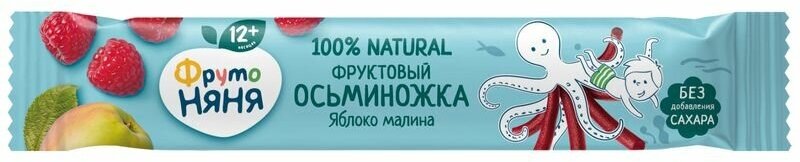 Десерт ФрутоНяня Фруктовые кусочки яблоко-малина с 12 месяцев, 16г