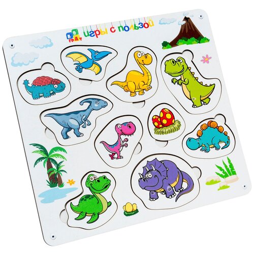 Пазлы для детей / Сортер Динозавры для малышей деревянный