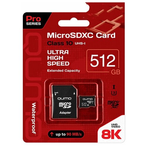 Карта памяти 512Gb - Qumo Pro Seria Micro Secure Digital XC Class 10 UHS-I U3 QM512GMICSDXC10U3 с переходником под SD (Оригинальная!) карта памяти secure digital micro 32gb sdhc class 10 qumo 17559 qumo арт 17559