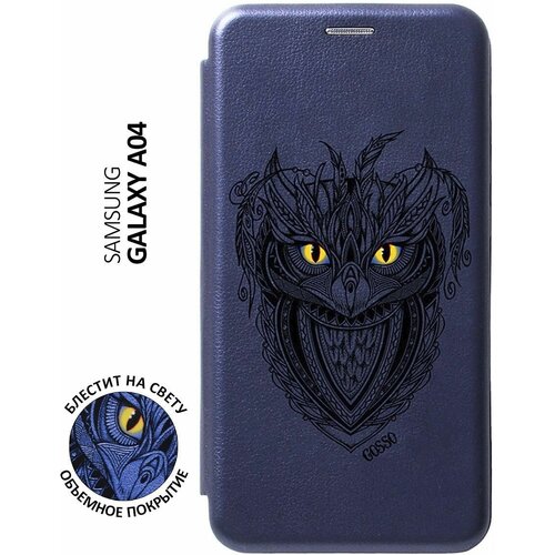 Чехол-книжка на Samsung Galaxy A04, Самсунг А04 с 3D принтом Grand Owl синий чехол книжка на samsung galaxy a04 самсунг а04 с 3d принтом charming line синий