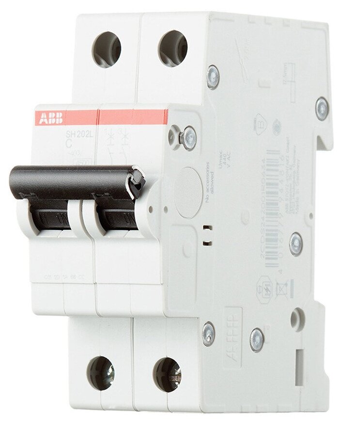 Автоматический выключатель ABB SH202L 2P 10А тип С 4,5 кА 380 В - фотография № 2