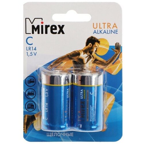 Батарейка алкалиновая Mirex, C, LR14-2BL, 1.5В, блистер, 2 шт. батарейка kodak max super lr14 2bl c 2 шт