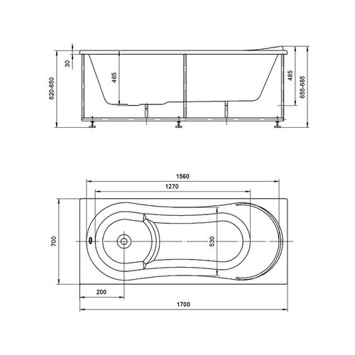 Ванна Aquatek Афродита 170x70 AFR170-0000054, акрил, глянцевое покрытие, белый