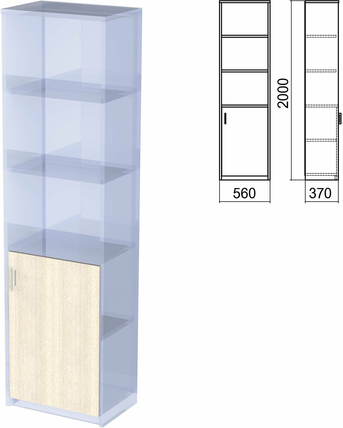 Шкаф полузакрытый Арго часть, 2 арго, 560х370х2000 мм, дверь, 4 полки, ясень шимо