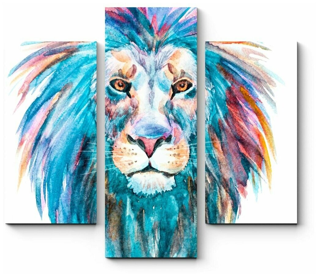 Модульная картина Радужный лев, акварель 110x99
