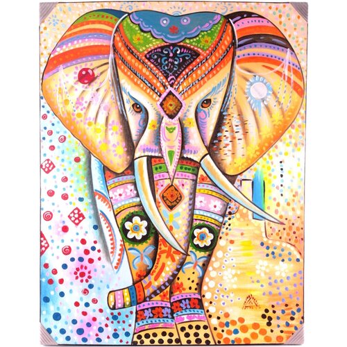 Для дома Индонезия Картина на холсте, Узорный слон, размер 90х70 см.