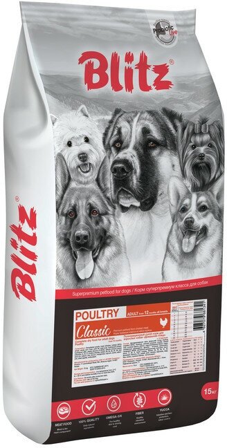 BLITZ ADULT DOG POULTRY/корм для взрослых собак Домашняя птица/15 кг