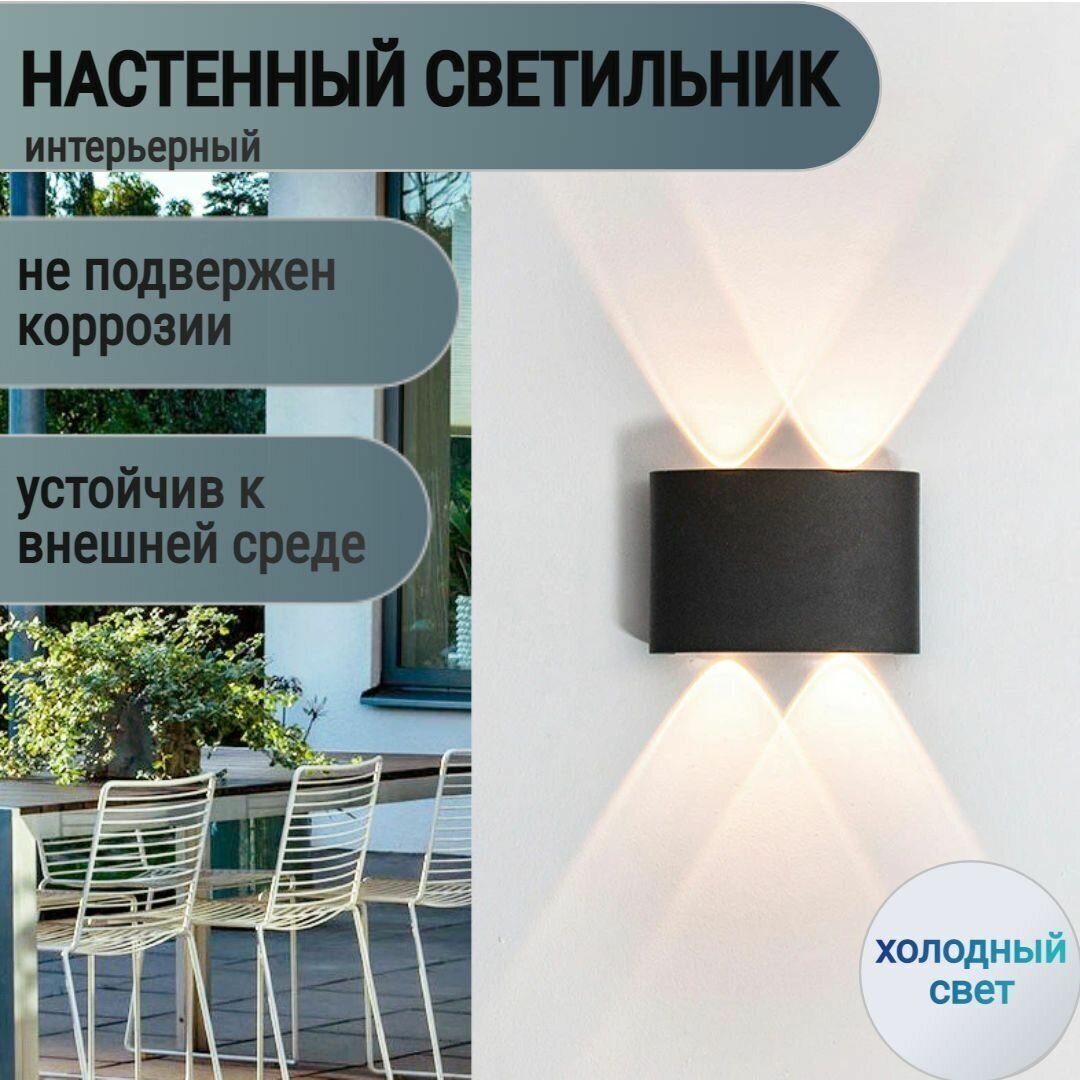 Светильник настенный бра светодиодный уличный домашний LED черный свет: теплый ABSTANK-BK-04C